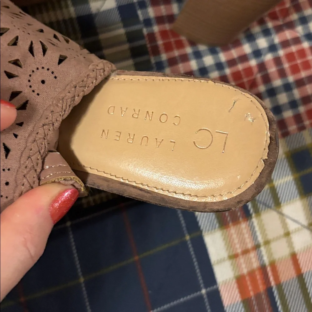 LC Lauren Conrad Taupe Laser-Cut Peep-Toe Block Heel Booties - Picture 2 of 7